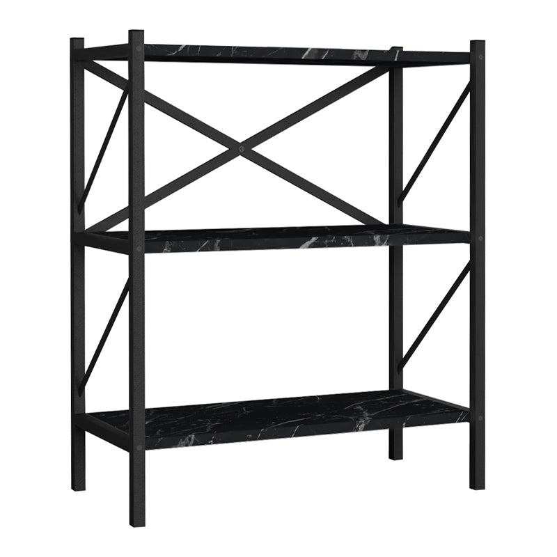 Bookcase PINIA featuring a black marble effect, three shelves, and a modern design, perfect for home or office use.