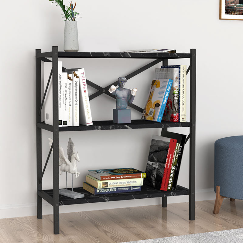 Bookcase PINIA featuring a black marble effect, three shelves, and a modern design, perfect for home or office use.