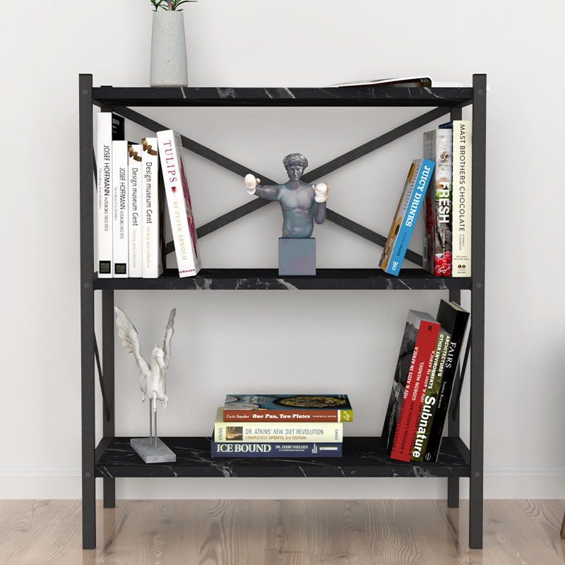 Bookcase PINIA featuring a black marble effect, three shelves, and a modern design, perfect for home or office use.