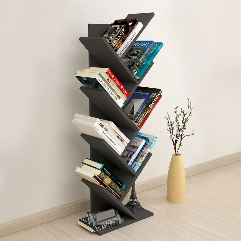 Modern TOWER bookcase in anthracite color with a unique tree-like design, perfect for home or office use.