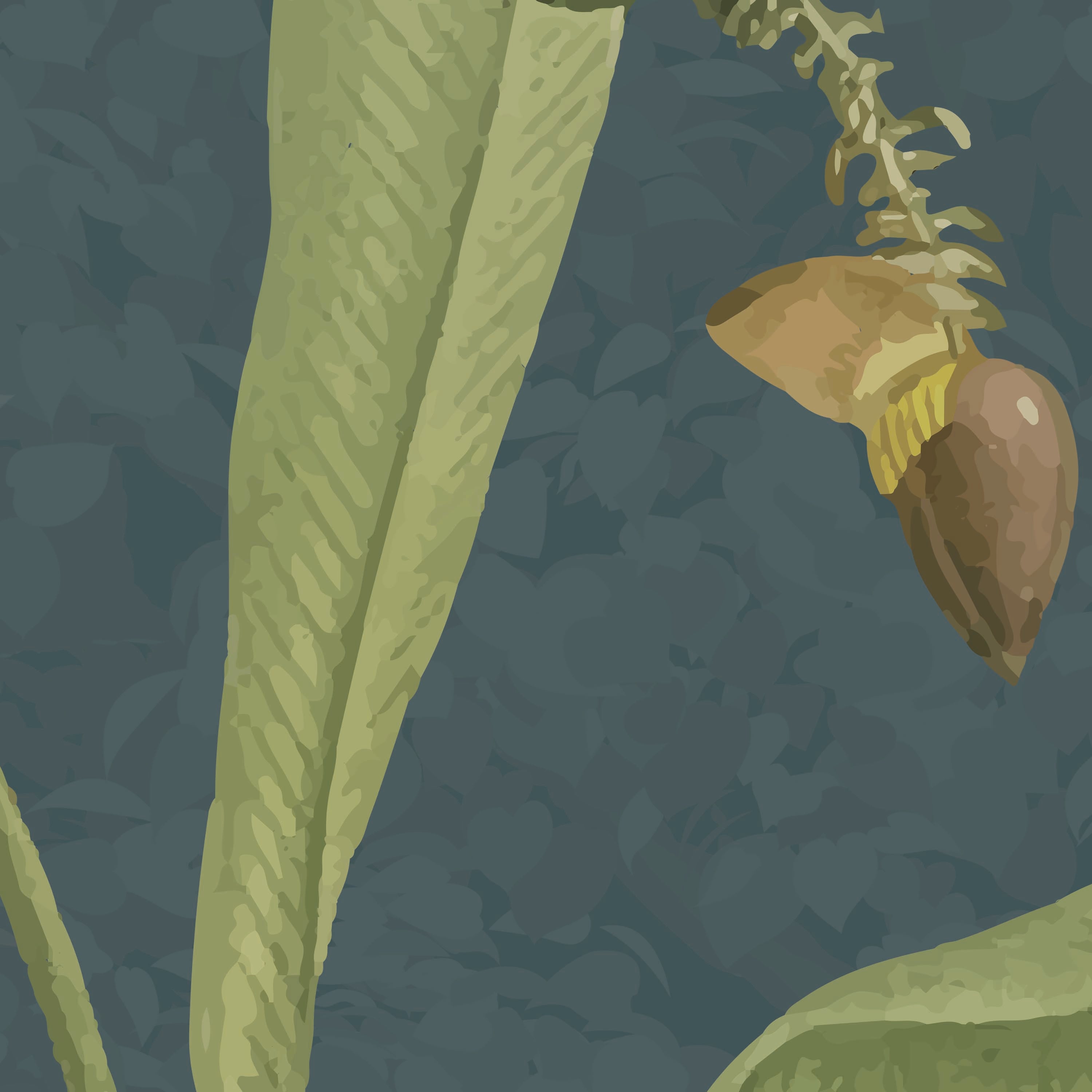 Bold tropical mural featuring lush banana trees on a dark background, perfect for creating a vibrant statement wall.