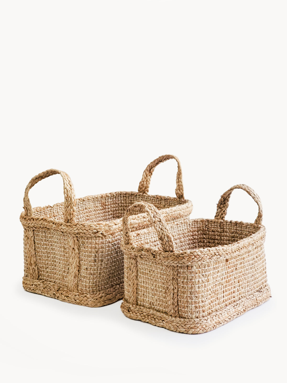 Bono Rectangular Storage Basket made of thick braided jute, showcasing its natural color and handcrafted design.