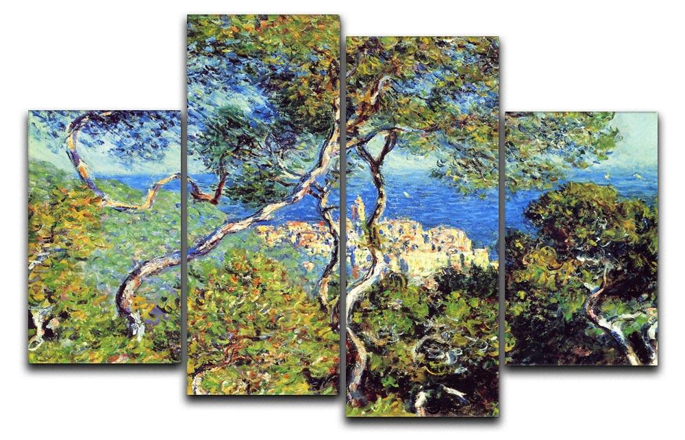 Bordighera by Monet 4 Split Panel Canvas artwork featuring vibrant colors and serene landscape, divided into four equal sections.