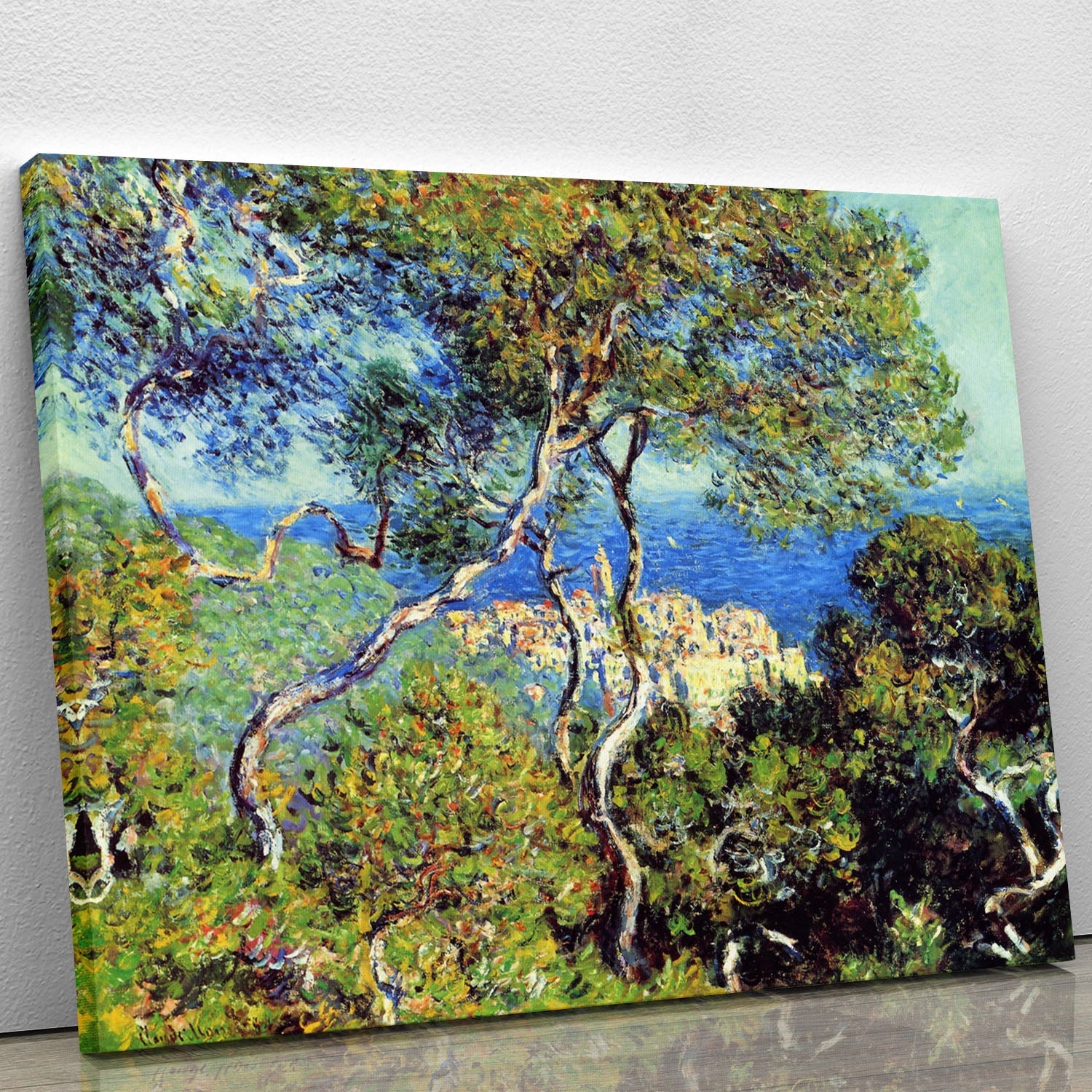Bordighera by Monet canvas print showcasing vibrant coastal landscape with intricate details and colors.