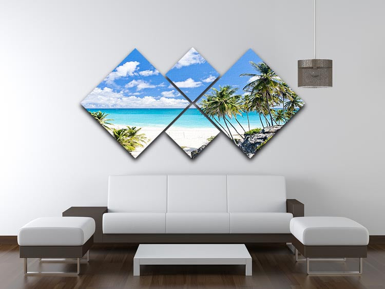 A beautiful 4-square multi panel canvas depicting the serene Bottom Bay landscape in Barbados, showcasing vibrant colors and intricate details.