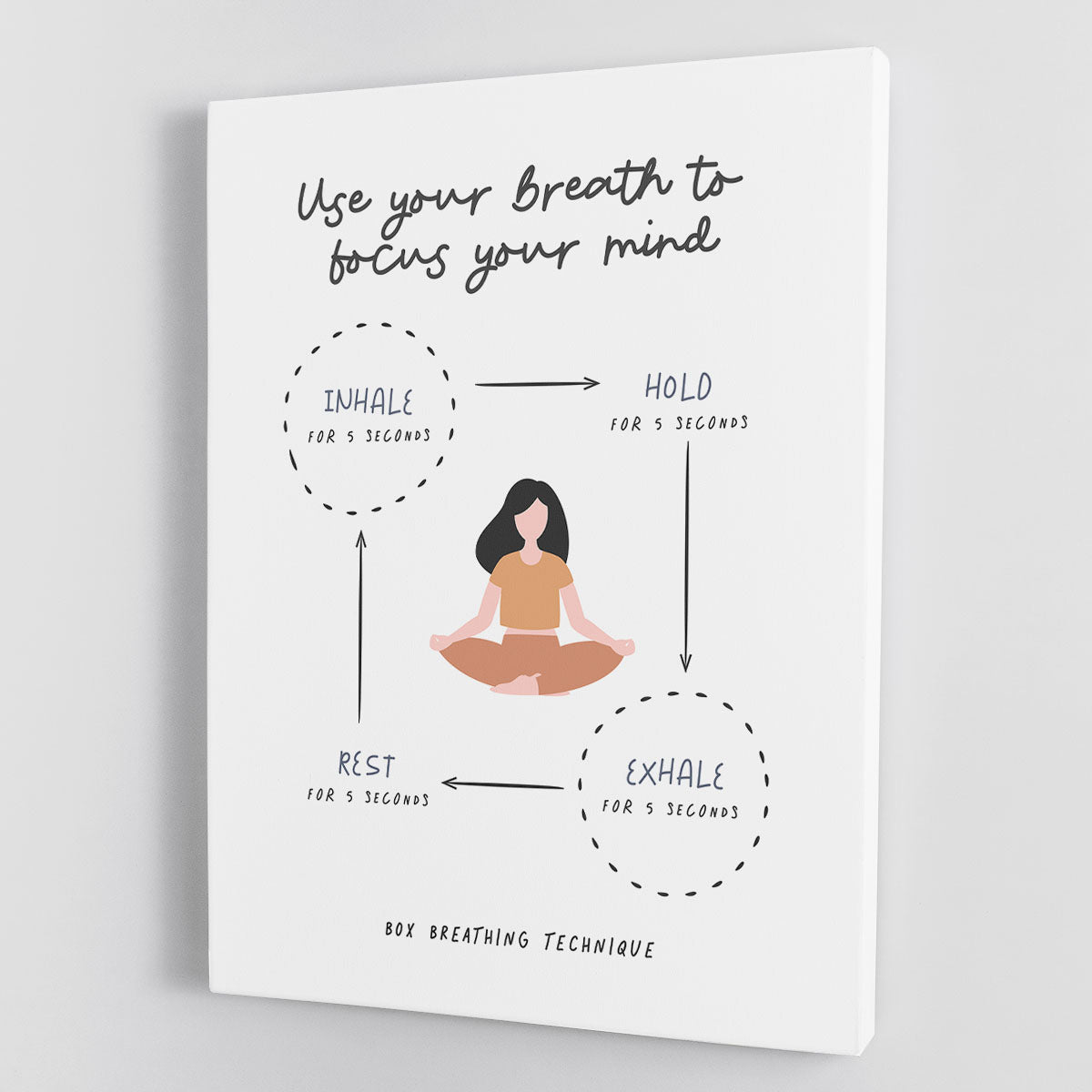 Box Breathe Yoga Canvas Print featuring serene yoga design, perfect for home or office decor.