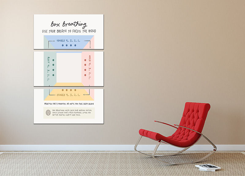 Box Breathing 3 Split Panel Canvas Print showcasing three high-quality canvases with a cohesive design, perfect for enhancing any room's decor.