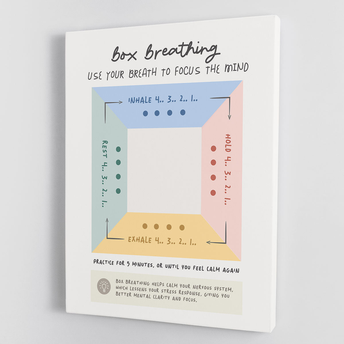 Box Breathing Canvas Print featuring calming design, perfect for home or office decor.