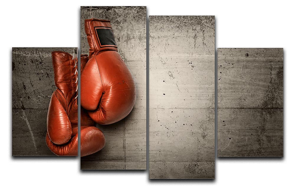 A striking 4-split canvas artwork featuring boxing gloves, showcasing dynamic design and vibrant colors.