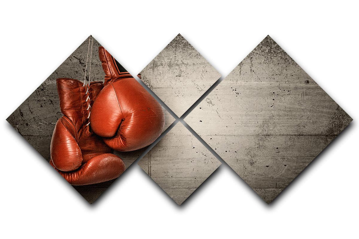 A 4-square canvas artwork featuring boxing gloves against a concrete background, showcasing a dynamic and sporty aesthetic.