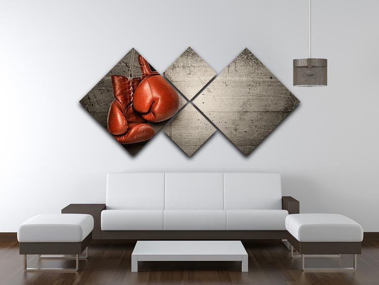 A 4-square canvas artwork featuring boxing gloves against a concrete background, showcasing a dynamic and sporty aesthetic.