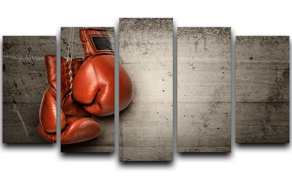 A striking 5-panel canvas artwork featuring boxing gloves, showcasing dynamic design and vibrant colors, perfect for sports enthusiasts.