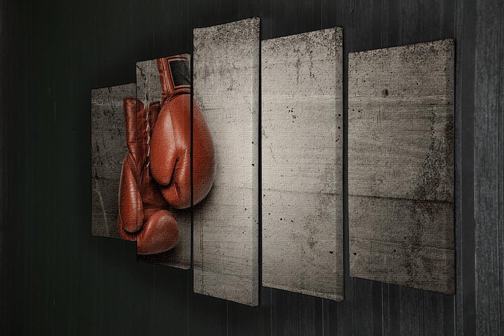 A striking 5-panel canvas artwork featuring boxing gloves, showcasing dynamic design and vibrant colors, perfect for sports enthusiasts.