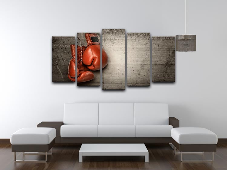 A striking 5-panel canvas artwork featuring boxing gloves, showcasing dynamic design and vibrant colors, perfect for sports enthusiasts.