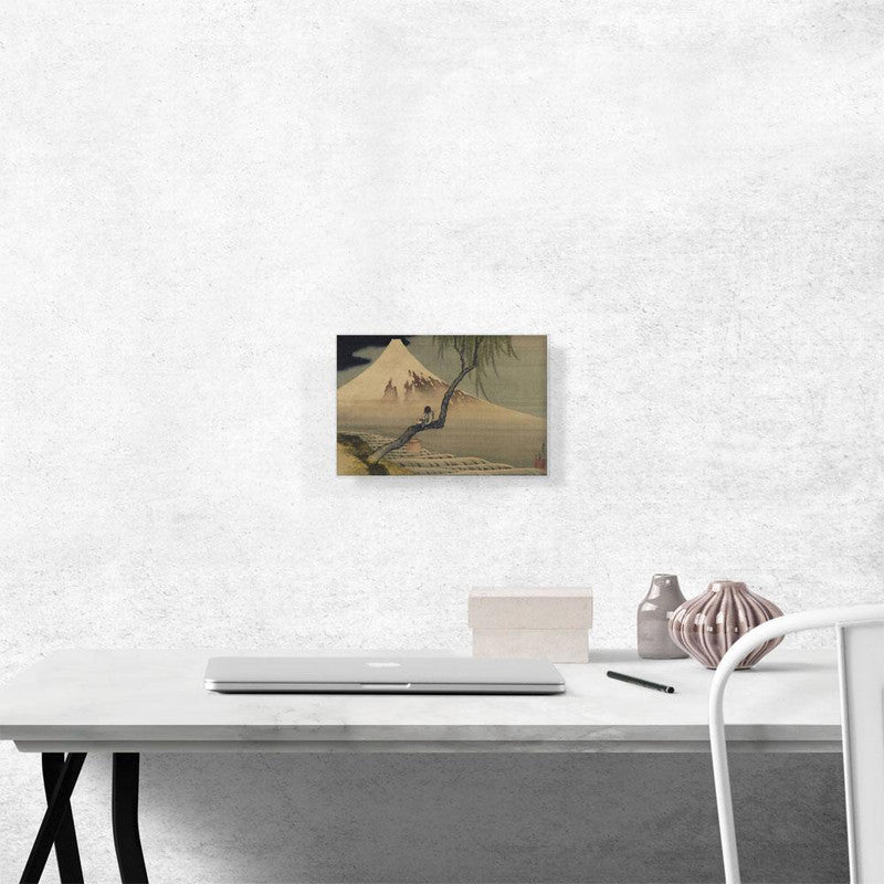 Canvas print of 'Boy Viewing Mount Fuji 1839', showcasing a serene landscape with Mount Fuji in the background.