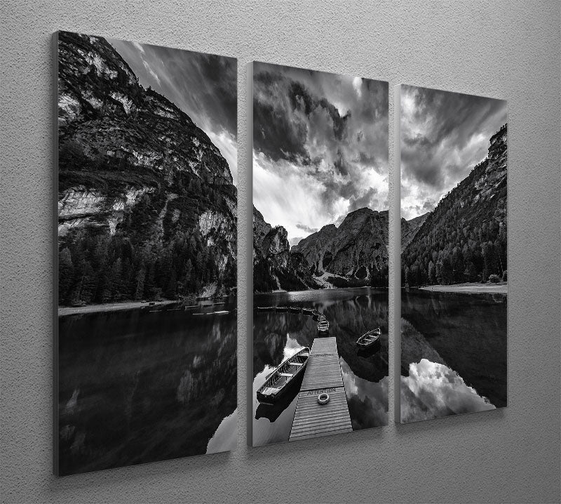 Braies' Shades Of Grey 3 Split Panel Canvas Print featuring three elegant panels in shades of grey, ideal for modern decor.