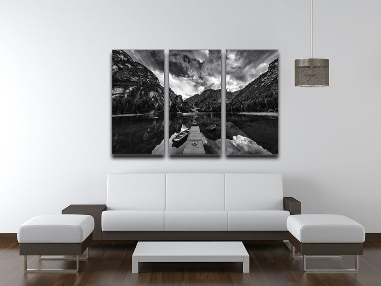 Braies' Shades Of Grey 3 Split Panel Canvas Print featuring three elegant panels in shades of grey, ideal for modern decor.