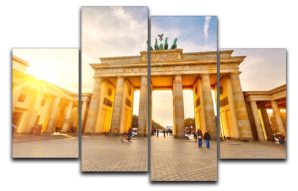 A beautiful 4-split canvas artwork featuring the Brandenburg Gate at sunset, showcasing vibrant colors and intricate details across four panels.