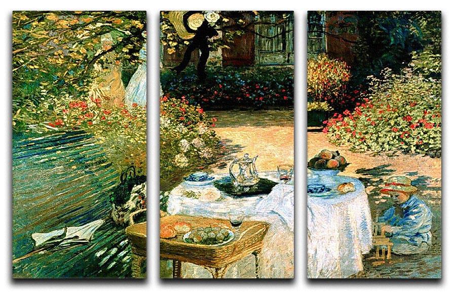 A stunning split panel canvas print featuring Monet's Breakfast, showcasing vibrant colors and intricate details across three panels.