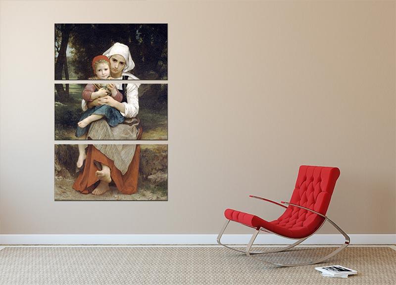 Breton Brother and Sister by Bouguereau 3-panel canvas print showcasing elegant artwork in a split design.