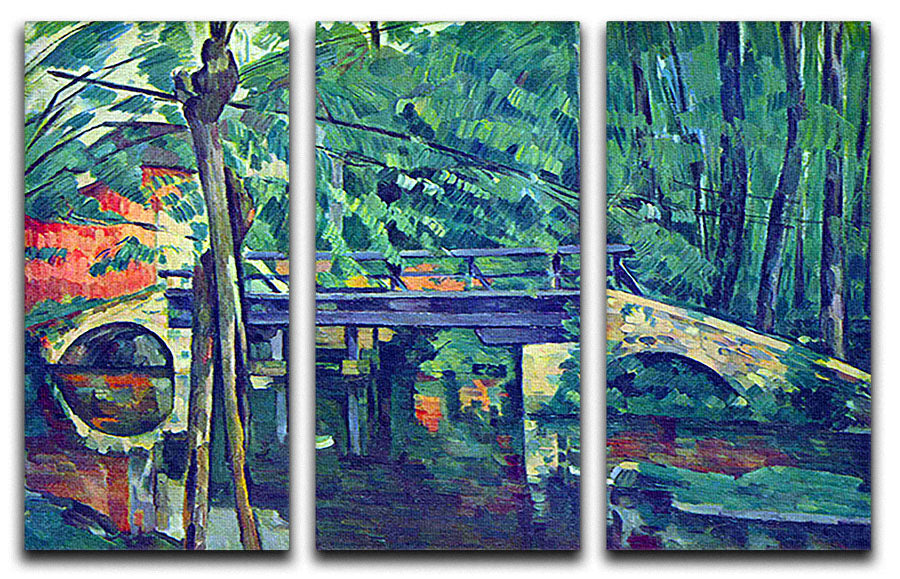 A stunning 3-panel canvas print of Cezanne's Bridge in the Forest, showcasing vibrant colors and intricate details.