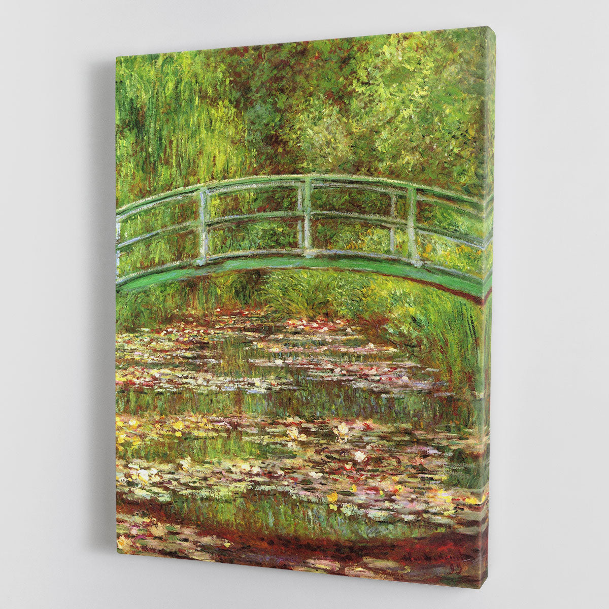 Canvas print of Monet's Bridge over the Sea Rose Pond, showcasing vibrant colors and serene nature.