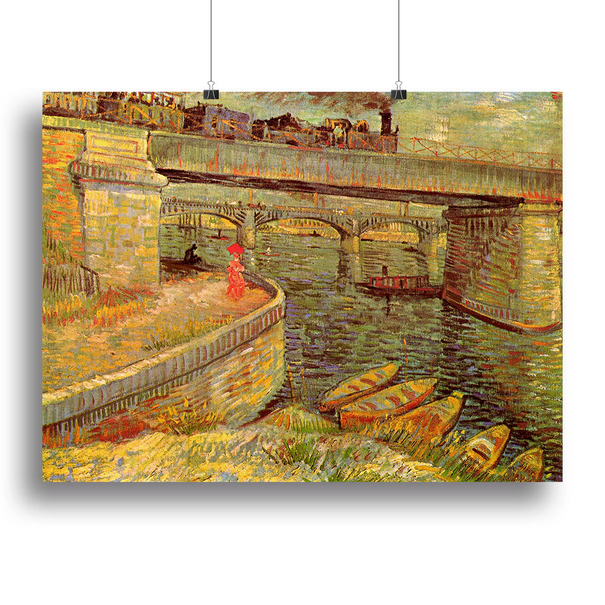Canvas print of Van Gogh's Bridges across the Seine at Asnieres, showcasing vibrant colors and dynamic brush strokes.
