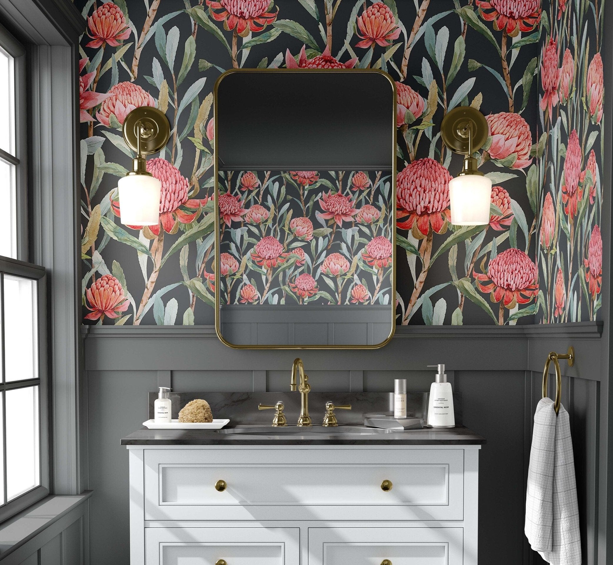 Bright Bouquet Wallpaper featuring pink floral patterns, perfect for home decor.