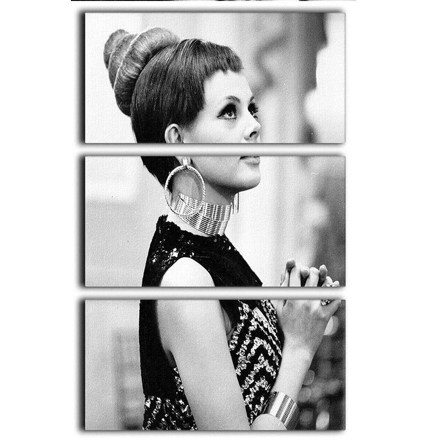 Britt Ekland in 1967, displayed in a stunning 3-panel canvas print, showcasing elegance and beauty.