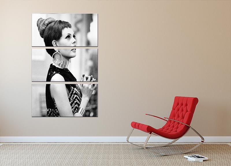 Britt Ekland in 1967, displayed in a stunning 3-panel canvas print, showcasing elegance and beauty.