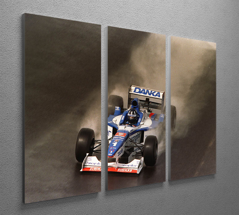 A stunning 3-panel canvas print depicting the British Grand Prix at Silverstone 1997, showcasing vibrant colors and dynamic racing imagery.