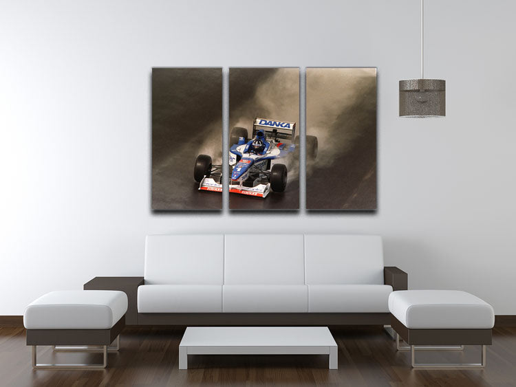 A stunning 3-panel canvas print depicting the British Grand Prix at Silverstone 1997, showcasing vibrant colors and dynamic racing imagery.