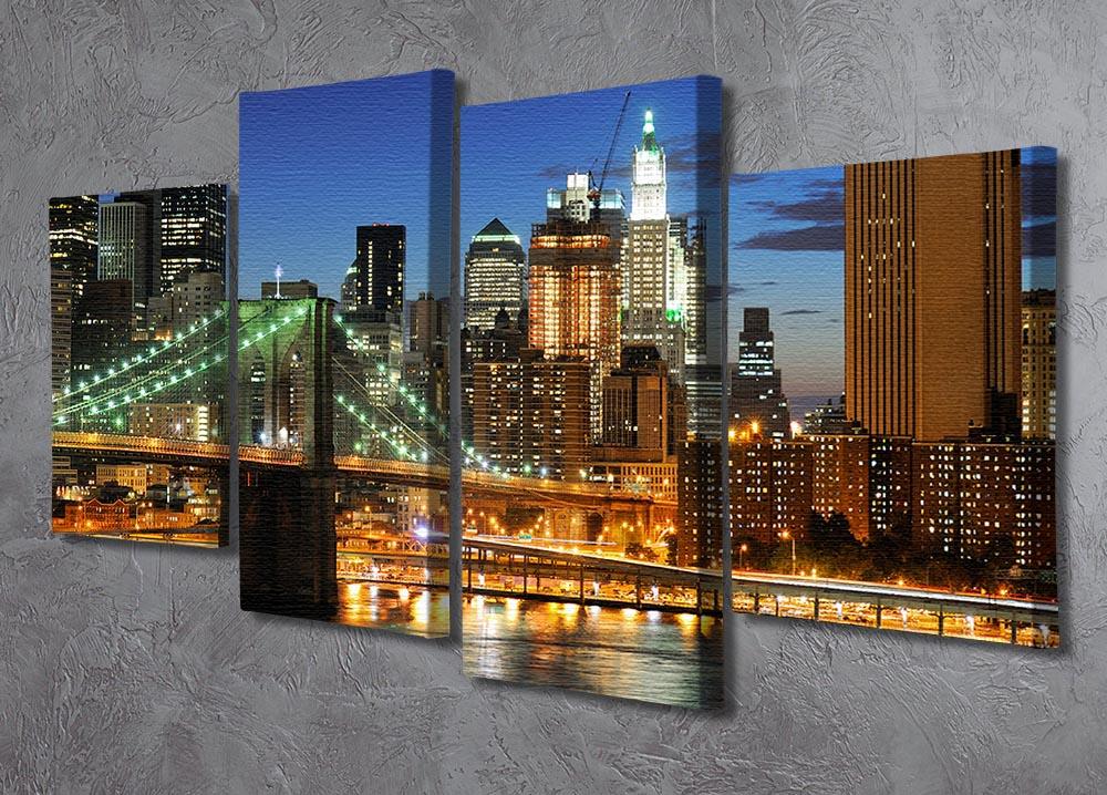 A beautiful 4-split canvas artwork featuring the Brooklyn Bridge illuminated at night, showcasing vibrant colors and intricate details.