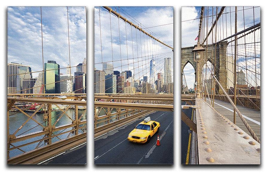 A beautiful 3-panel canvas print of the Brooklyn Bridge, showcasing its iconic structure and vibrant colors, perfect for home or office decor.