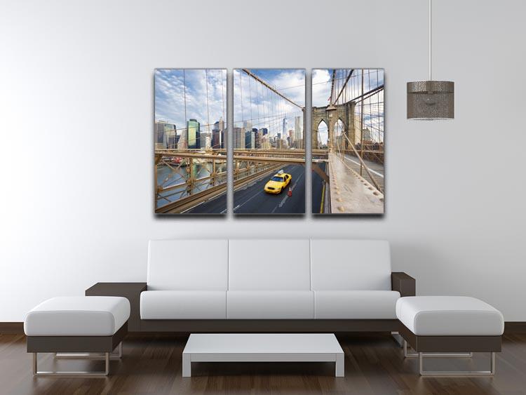A beautiful 3-panel canvas print of the Brooklyn Bridge, showcasing its iconic structure and vibrant colors, perfect for home or office decor.