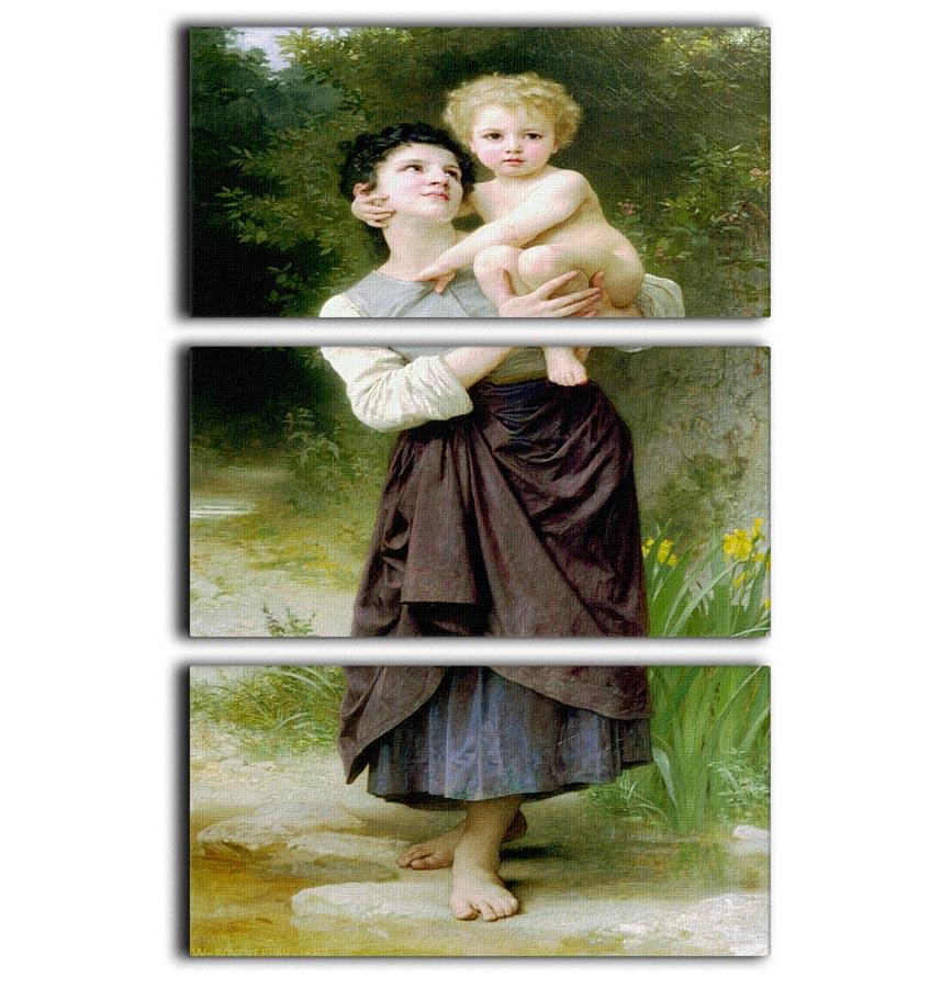 A beautiful 3-panel canvas print featuring the classic artwork 'Brother And Sister' by Bouguereau, showcasing intricate details and vibrant colors.