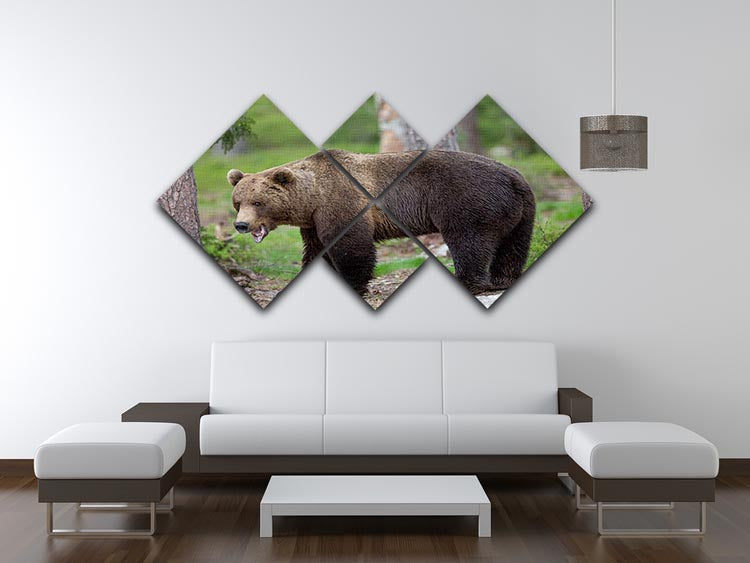 A beautiful 4-square multi-panel canvas featuring a brown bear in the Tiaga forest, showcasing nature's beauty.