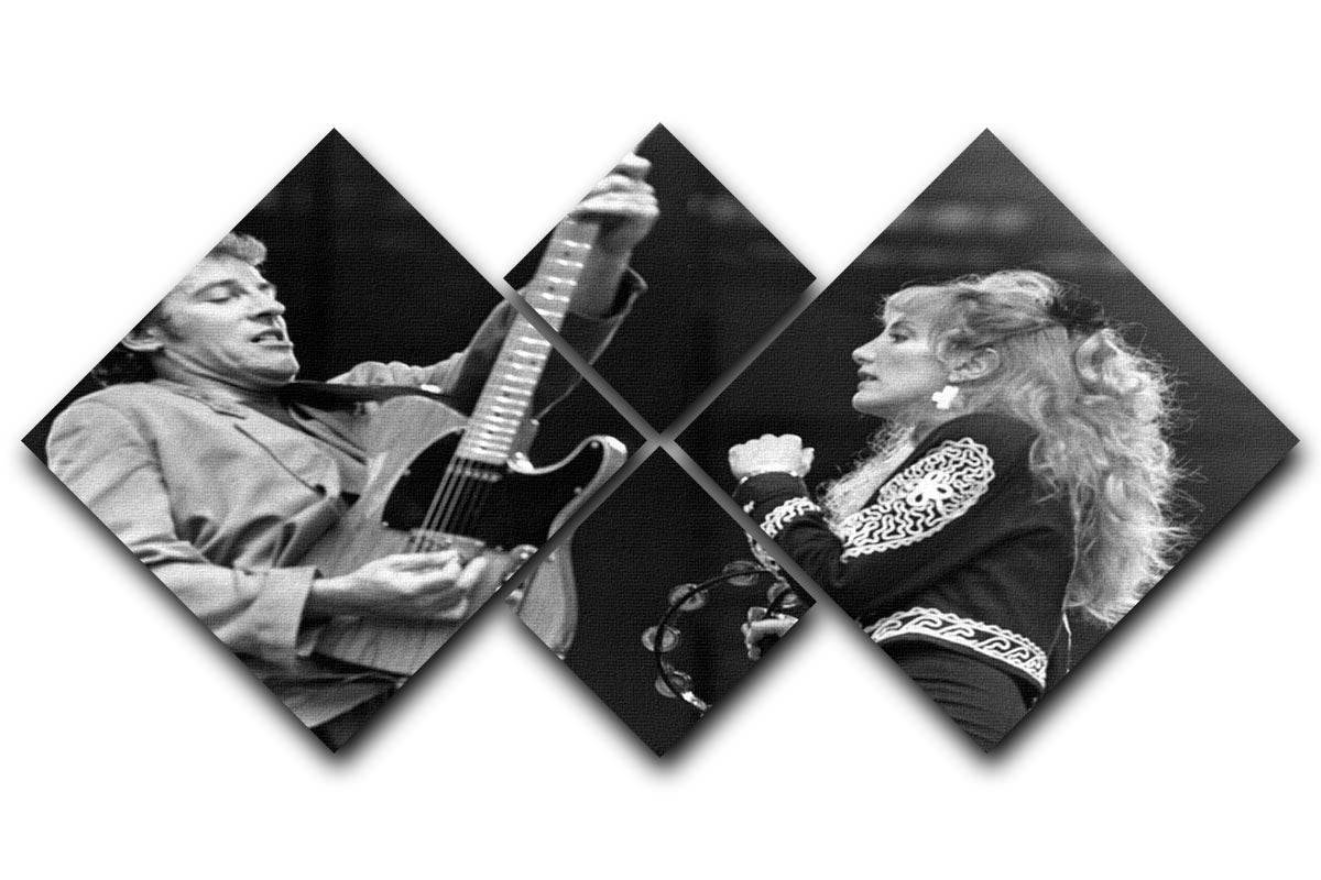 A multi-panel canvas artwork featuring Bruce Springsteen and Patti Scialfa, divided into four equal squares, showcasing their iconic presence.