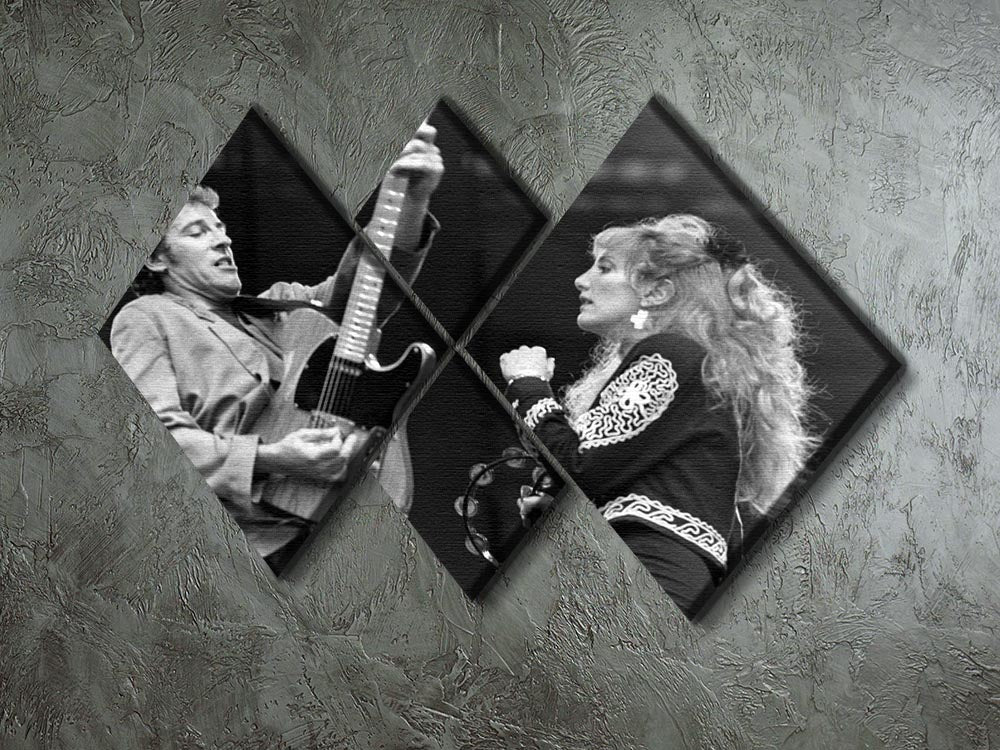 A multi-panel canvas artwork featuring Bruce Springsteen and Patti Scialfa, divided into four equal squares, showcasing their iconic presence.