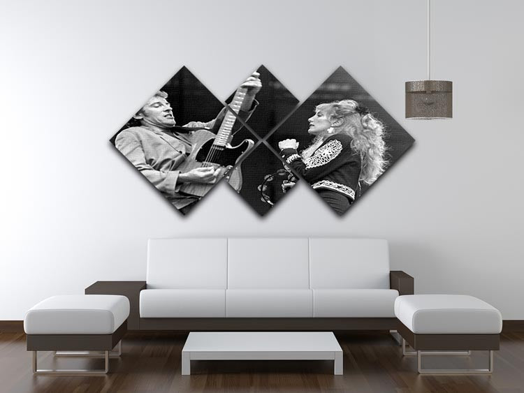A multi-panel canvas artwork featuring Bruce Springsteen and Patti Scialfa, divided into four equal squares, showcasing their iconic presence.