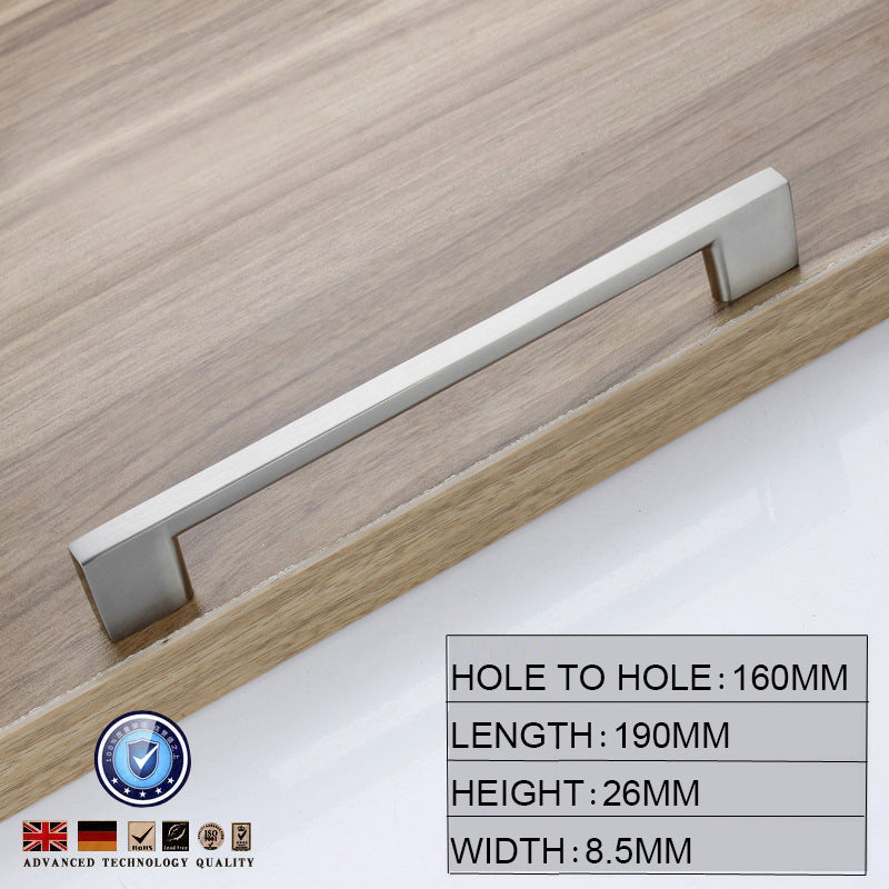 Brushed nickel kitchen cabinet drawer handle pulls with a modern design, showcasing clean lines and a sleek finish.