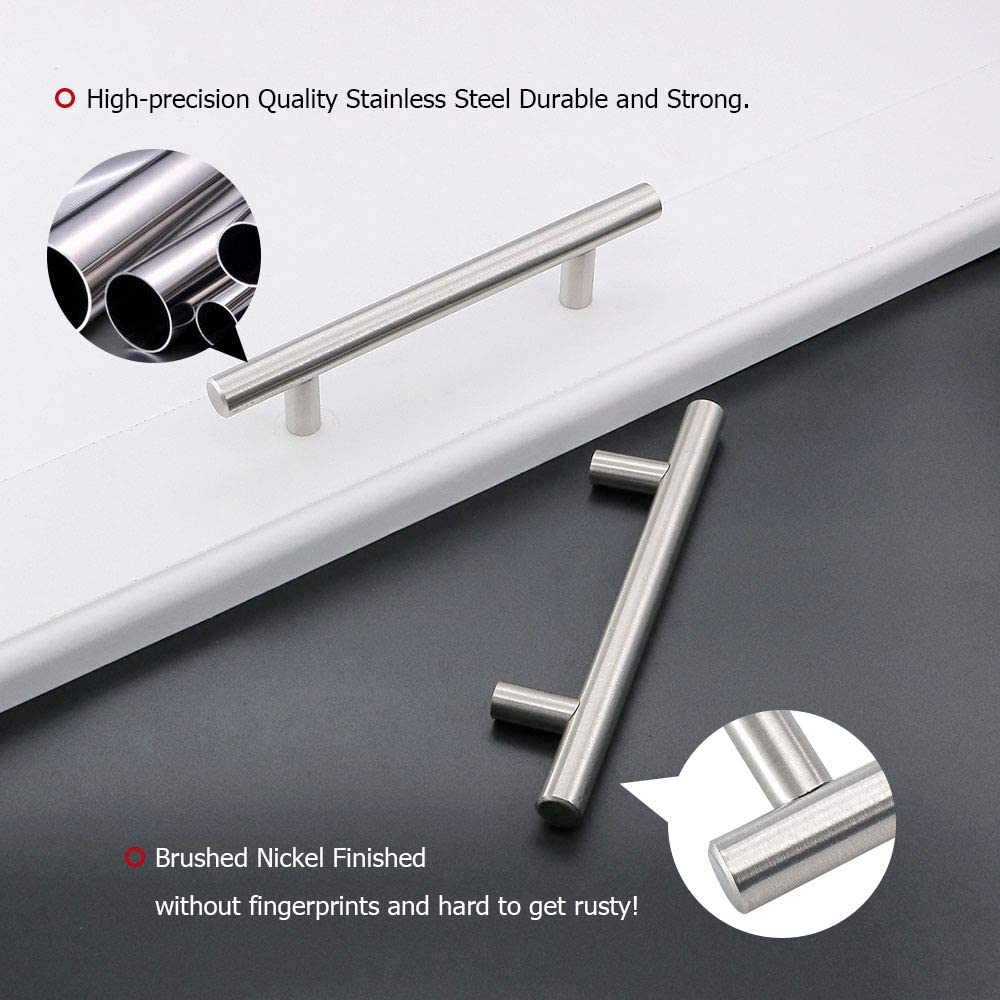 Brushed stainless steel cabinet drawer handle pulls, 96MM, showcasing a sleek and modern design suitable for various kitchen styles.