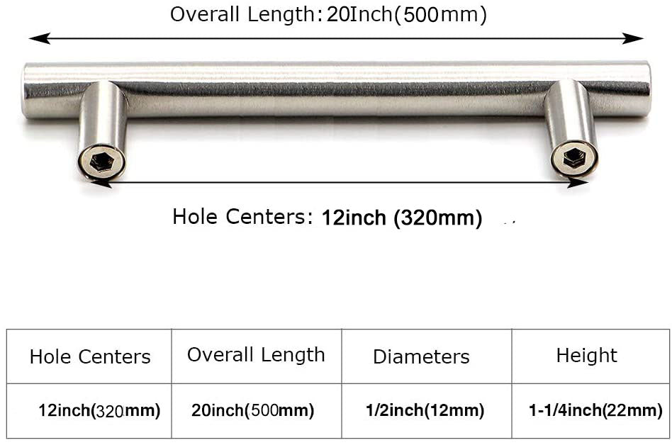 Brushed stainless steel kitchen cabinet drawer handle pulls, 320MM, showcasing modern design and sleek finish.