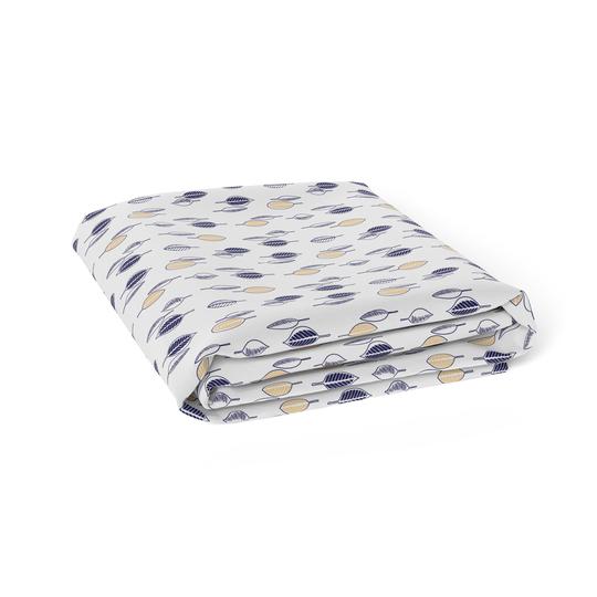 Bubba Blue Night Sky Bamboo Jersey Bassinet Fitted Sheet featuring a navy blue background with white and amber yellow leaf prints.