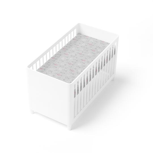 Bubba Blue Silver Mist Bamboo Jersey Cot Fitted Sheet in grey marle with white and red highlights, showcasing its soft texture and stylish design.