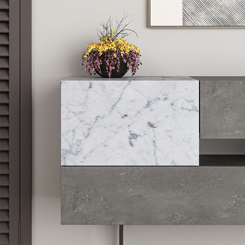 Buffet MIRACLE in retro grey with white marble effect, featuring two cabinets and two drawers, perfect for stylish storage solutions.