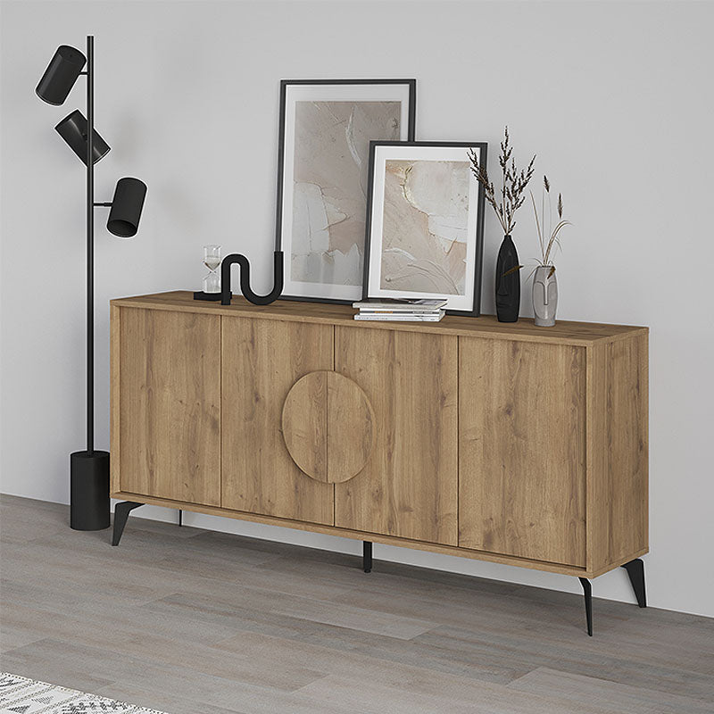 Buffet PARIS in light brown, featuring two double-leaf cabinets and five sturdy metal legs, ideal for stylish storage.
