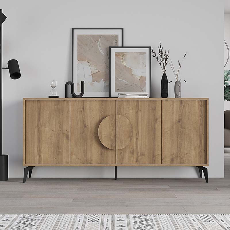 Buffet PARIS in light brown, featuring two double-leaf cabinets and five sturdy metal legs, ideal for stylish storage.
