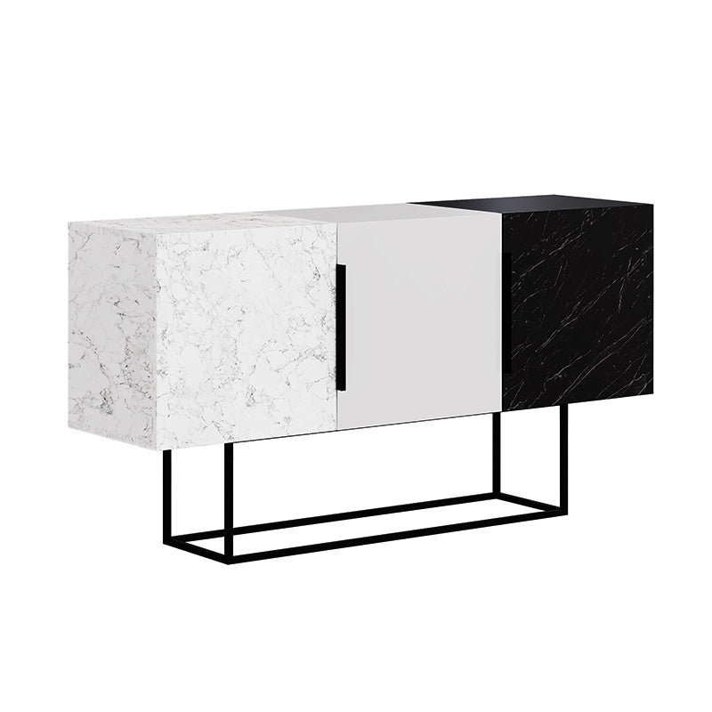 Buffet TONY featuring a white-black marble effect design with metal legs, ideal for stylish storage solutions.