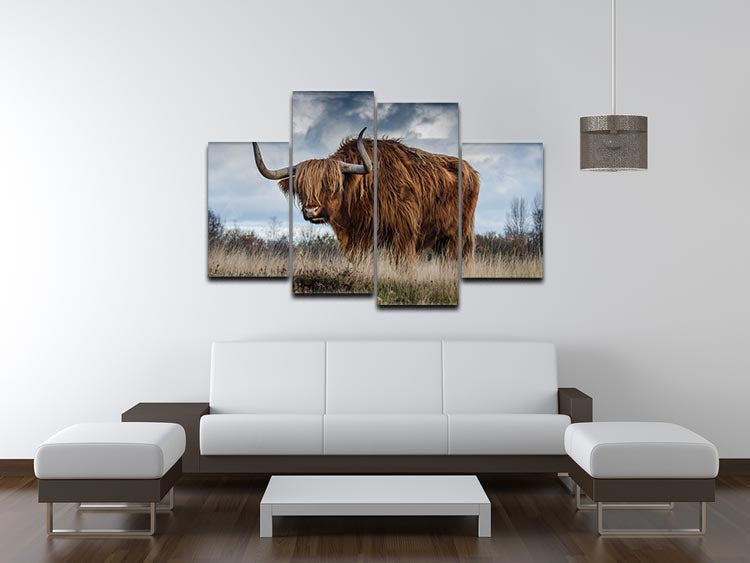 A stunning Bull 4 Split Panel Canvas artwork, featuring four equal sections that create a cohesive and dynamic design when hung together.